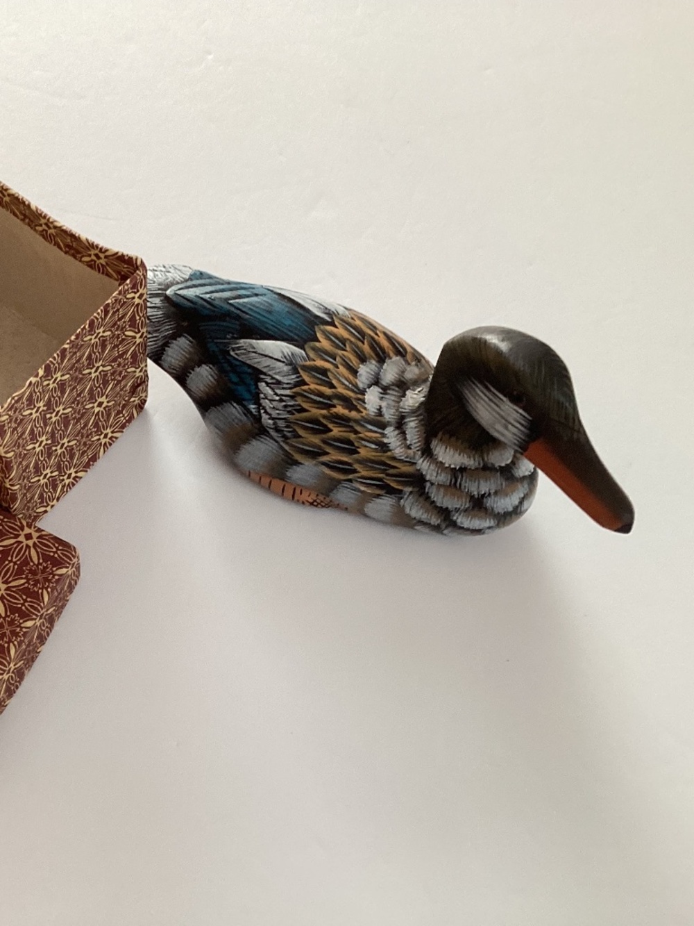 Wooden Hand-painted Duck Decoy 6” with Decorative Box Vintage